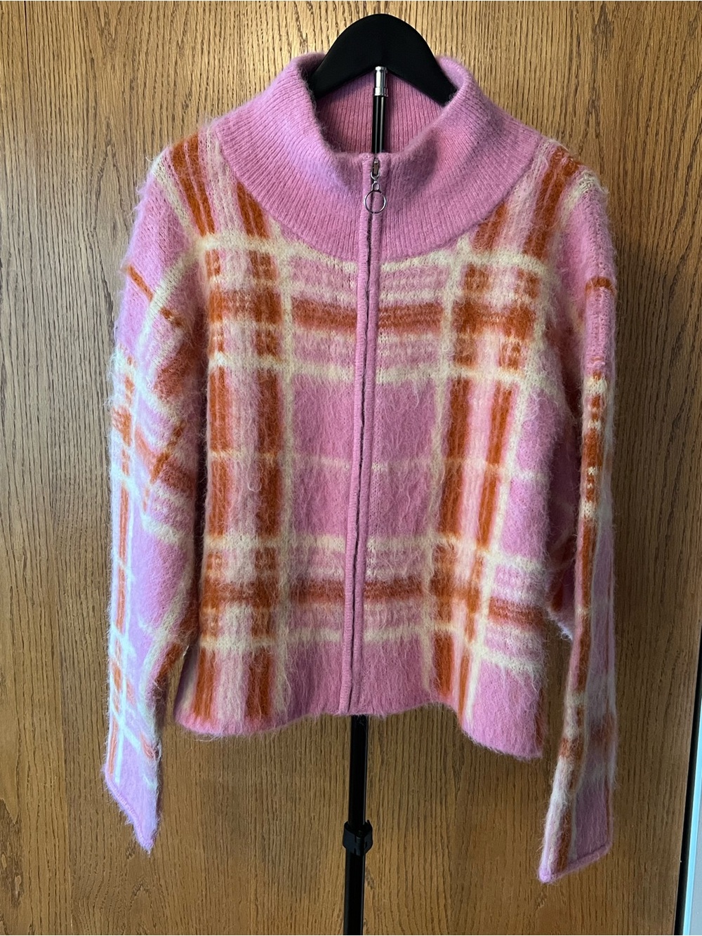 Wild Fable Pink Plaid Zip-Front Women’s Sweater